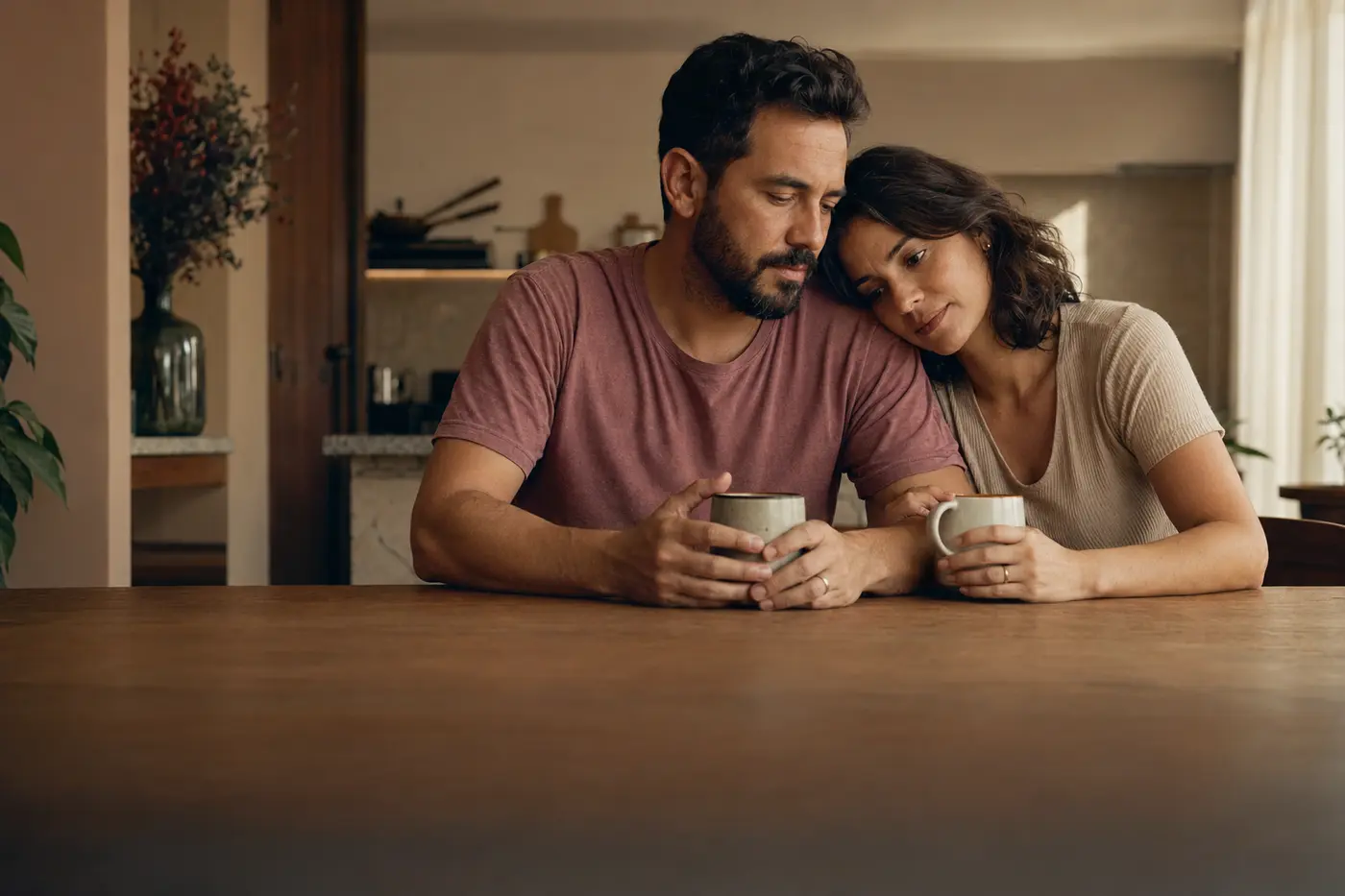 Casal em um momento silencioso da rotina em casa